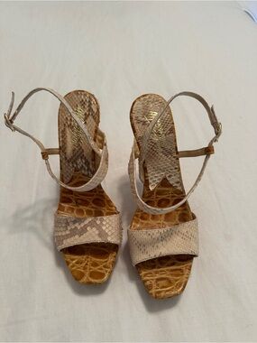 Massimo Dutti Beige Snake-Embossed Strap Heels